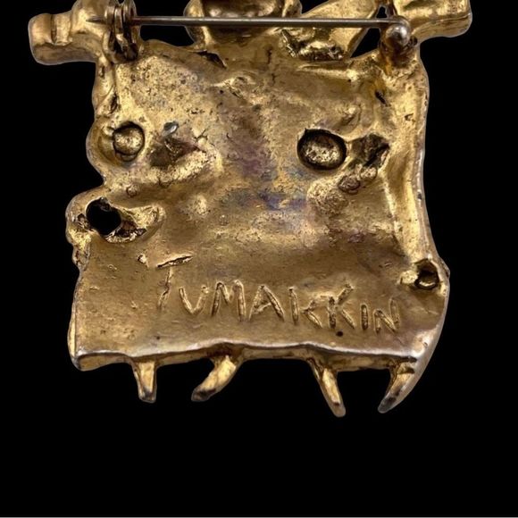 Vintage Modernist Israel Designer Igael Tumarkin Brutalist Gold Wash Tone Brooch - Picture 4 of 10